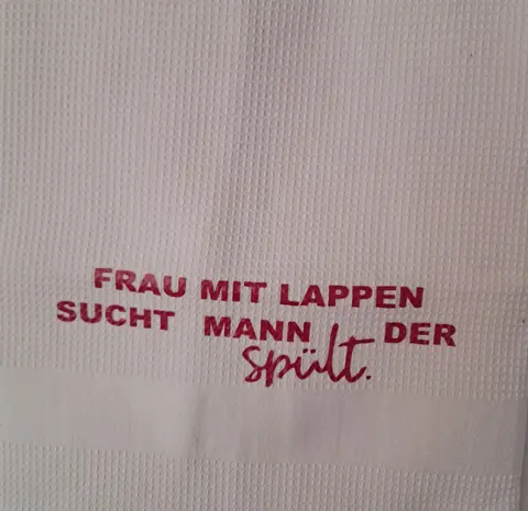 Geschirrtuch mit lustigem Spruch