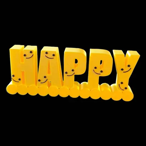 HAPPY 3D-Schriftzug mit Lachgesichtern – Moderne Gute-Laune Schreibtisch-Deko