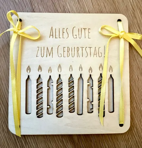 Holz-Geburtstagskarte mit Kerzenmotiv (KSH09)