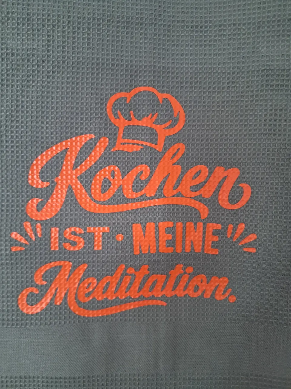 Geschirrtuch 'Kochen ist meine Meditation' grün-orange – Matthias Drwenski