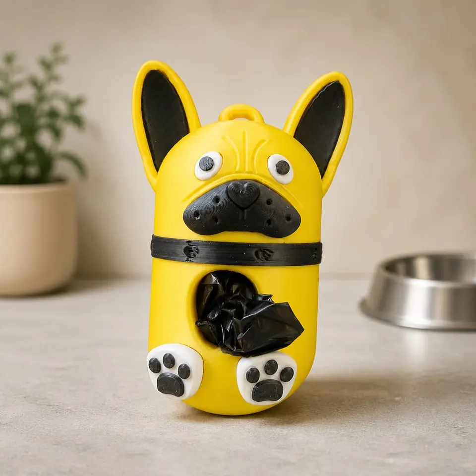 Poop Bag „Louis“ Frenchie – Kotbeutelhalter für Hundeleine – 3D Anhänger – personalisierbar – Stefanie Braukhane