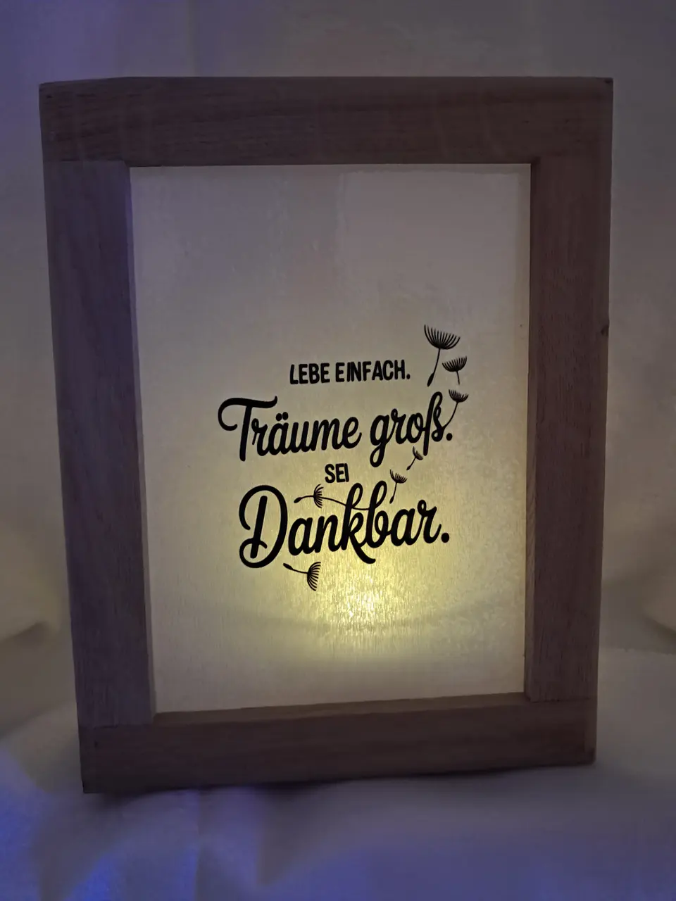 LED-Leuchtrahmen 'Lebe einfach, träume groß' – Matthias Drwenski