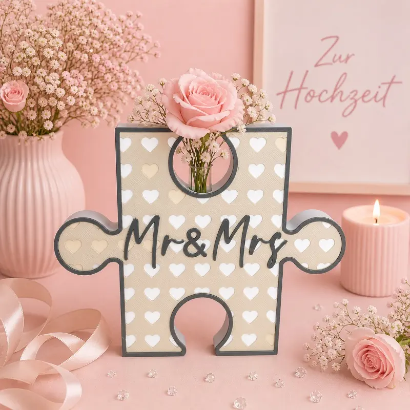Dekoratives Puzzle-Schild Mr& Mrs mit Blumen - Hochzeitsdeko – Sindysminimarkt