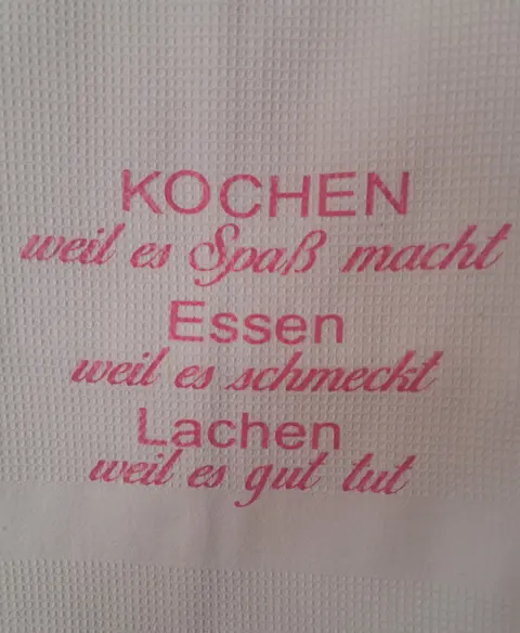 Geschirrtuch 'Kochen, Essen, Lachen' personalisiert