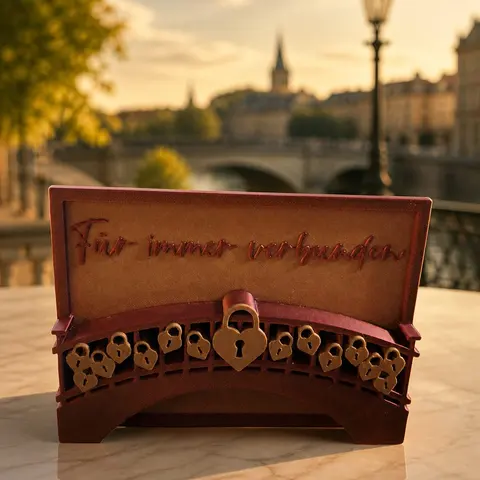 Liebesschloss-Brücke „Für immer verbunden“ – selbststehende 3D Karte – romantisches Geschenk – personalisierbar