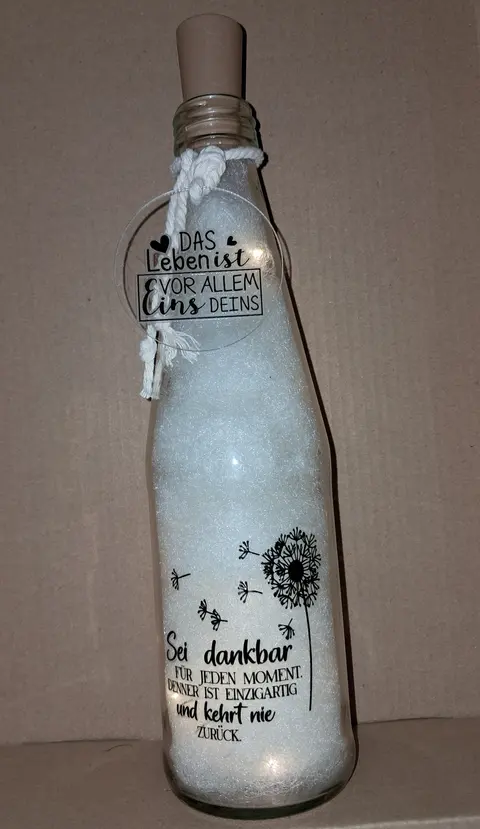 Lichtflasche mit Spruch Pusteblume