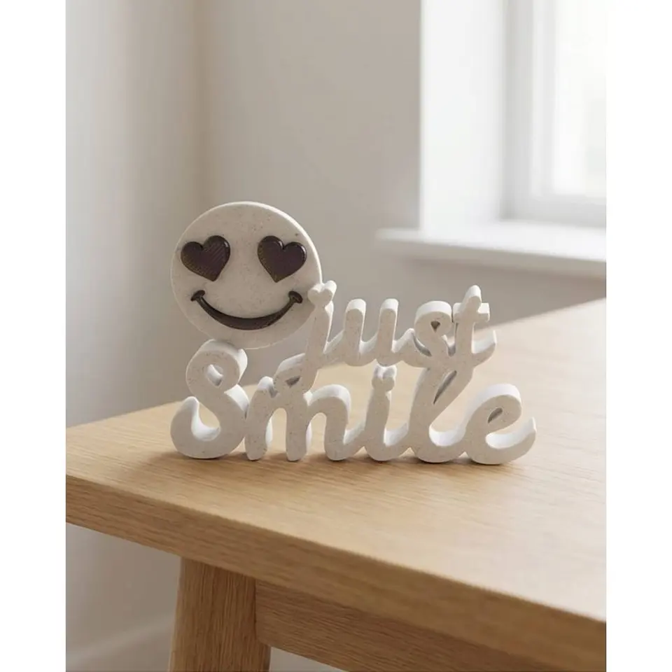 3D Emoji Schild „Nur Lächeln“ – Gute Laune Deko für Büro, Schreibtisch & Zuhause – personalisierbar – Stefanie Braukhane
