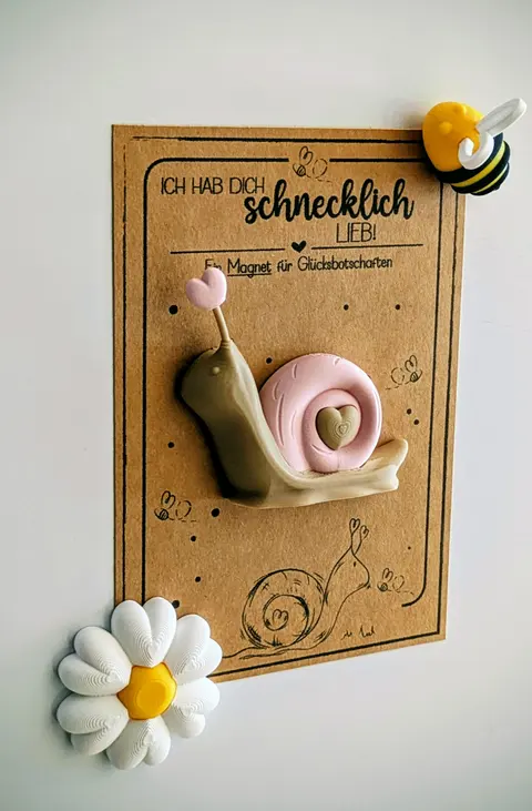 Magnet-Set Schnecke Tiffy: „Ich hab dich schnecklich lieb!“ • 3D-Druck •