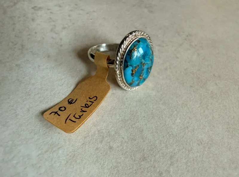 925er Silber Ring mit Türkis und Pyrite, gr. 15 – Lopez Lumbi Raymundo Jose