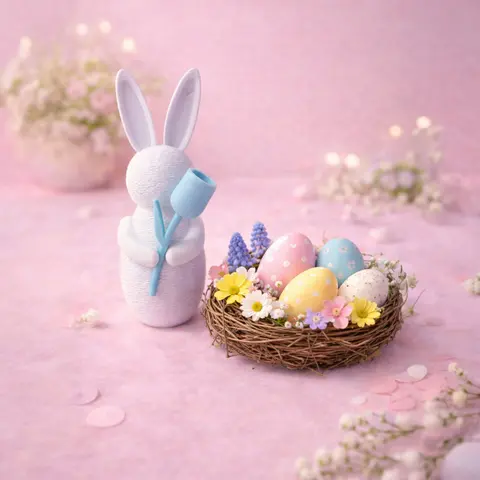 Strukturierter Osterhase mit Herzdetail & Tulpe