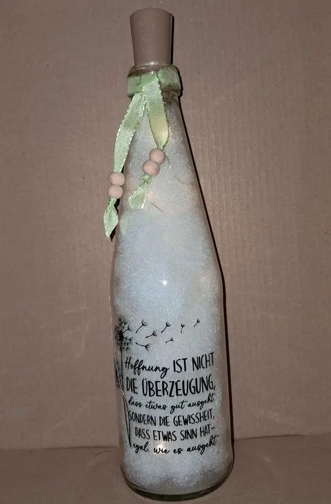 Lichterflasche mit Hoffnungs-Spruch
